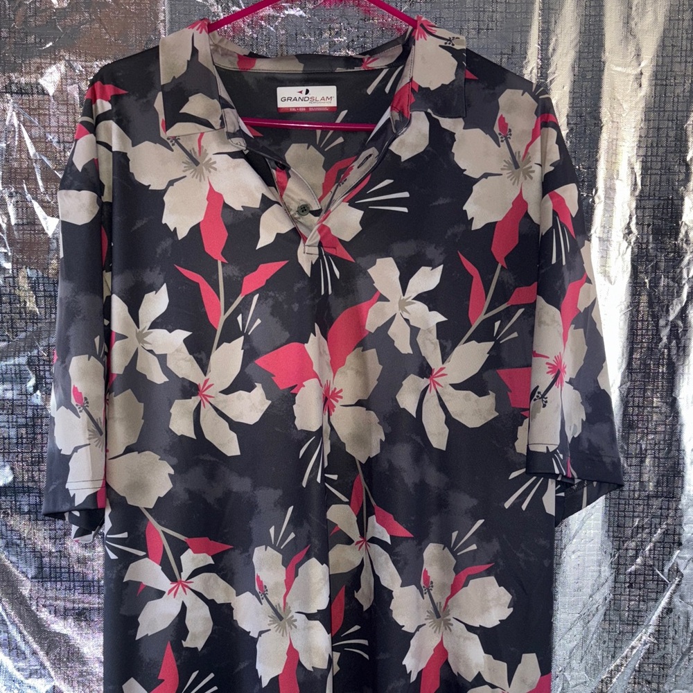 Grand Slam Floral Shirt in Black with Red and Cream Accents